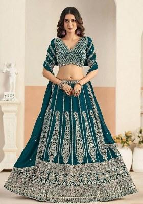 Green Sequin Work Georgette Lehenga Set