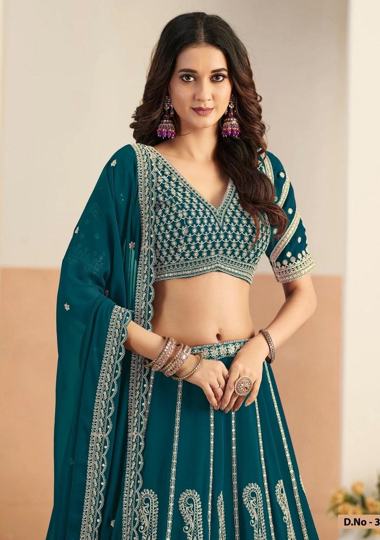 Green Sequin Work Georgette Lehenga Set - Indya