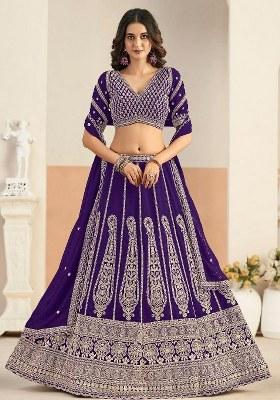 Purple Sequin Work Georgette Lehenga Set