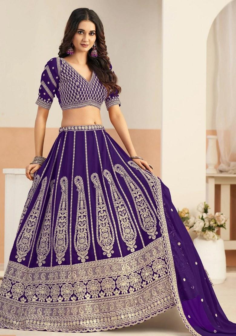 Purple Sequin Work Georgette Lehenga Set - Indya