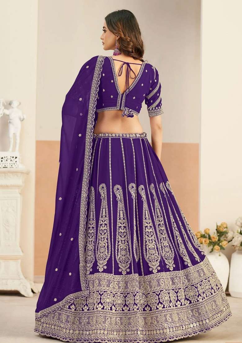 Purple Work Georgette Lehenga Set with Sequin for Diwali | Wedding & Festive Wear - Indya