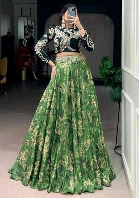 Green Embroidered Silk Lehenga Set