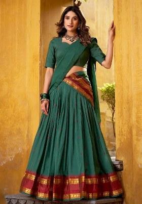 Green Zari Work Silk Lehenga Set
