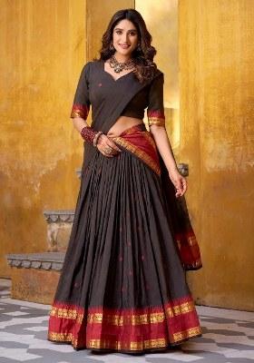 Black Zari Work Silk Lehenga Set