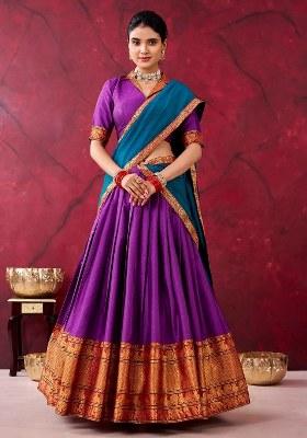 Purple Zari Work Cotton Lehenga Set