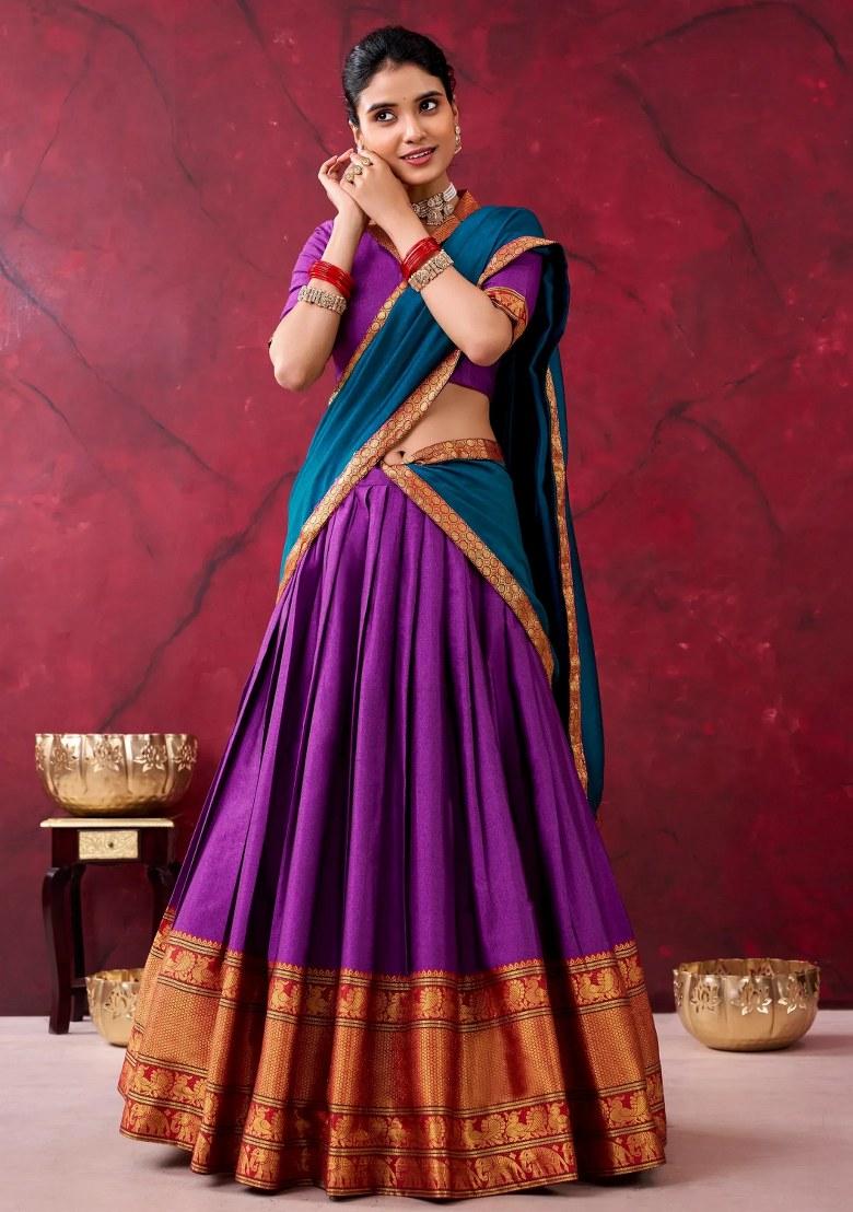 Purple Zari Work Cotton Lehenga Set - Indya