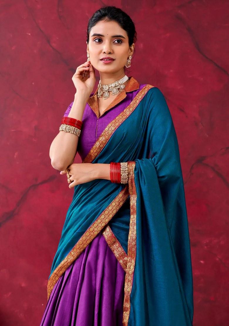 Purple Zari Work Cotton Lehenga Set - Indya