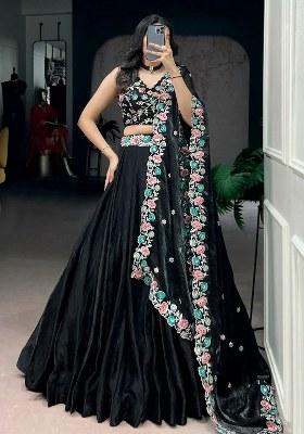 Black Embroidered Silk Lehenga Set