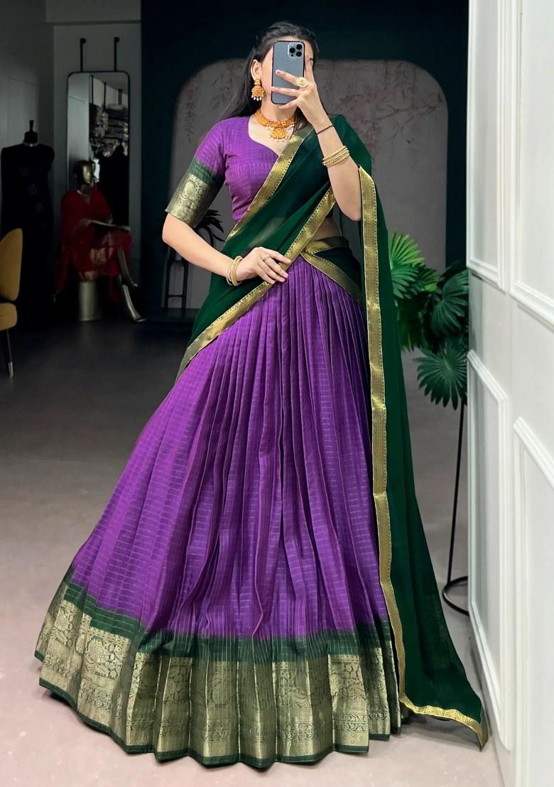 Purple Zari Work Silk Lehenga Set - Indya