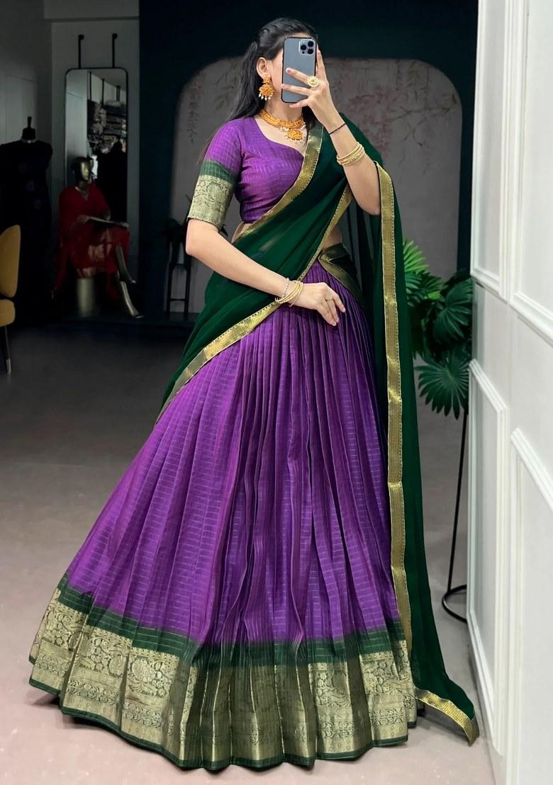 Purple Zari Work Silk Lehenga Set - Indya