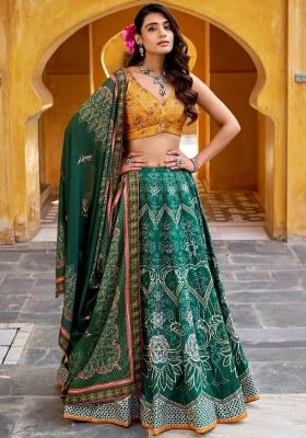 Green Beads Work Silk Lehenga Set