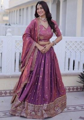 Pink Sequin Work Silk Lehenga Set