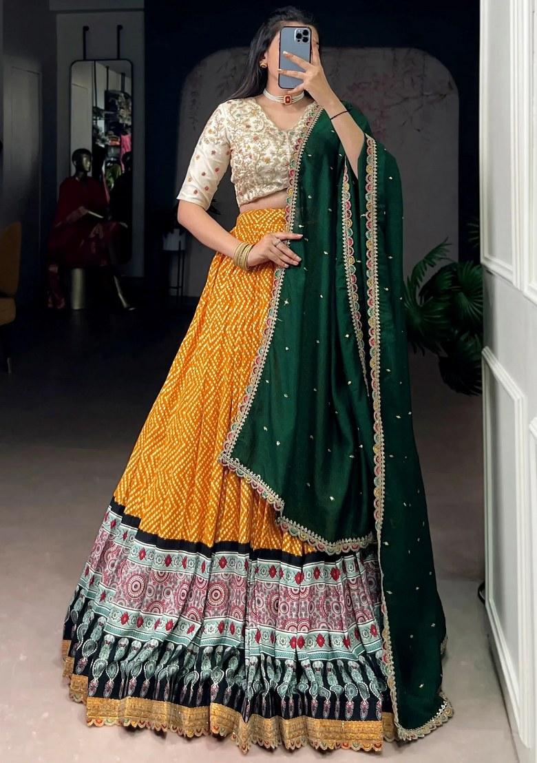 Yellow Embroidered Rayon Lehenga Set - Indya