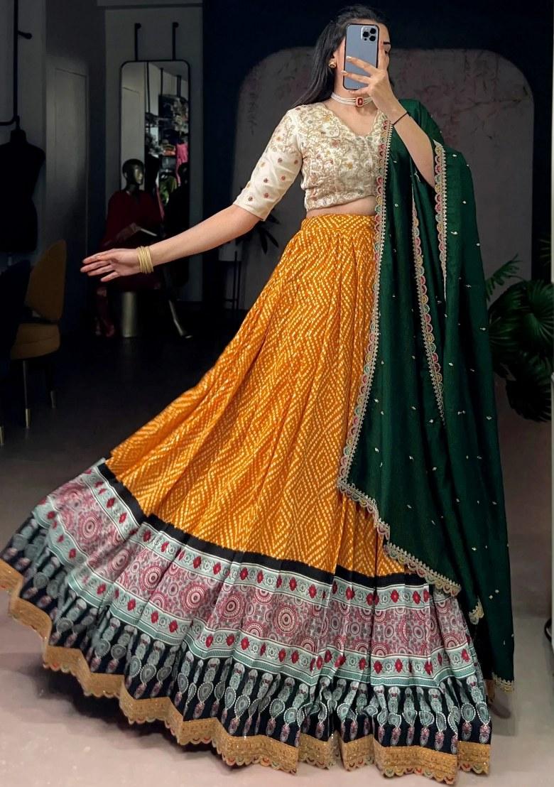 Yellow Embroidered Rayon Lehenga Set - Indya