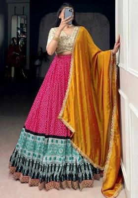 Pink Embroidered Rayon Lehenga Set