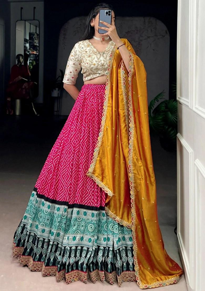 Pink Embroidered Rayon Lehenga Set - Indya