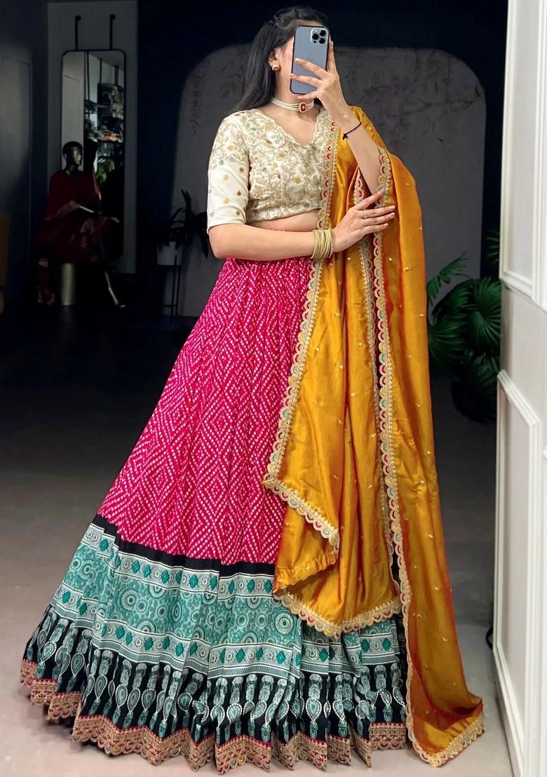 Pink Embroidered Rayon Lehenga Set - Indya
