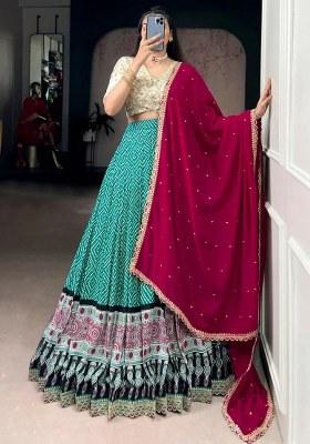 Green Embroidered Rayon Lehenga Set