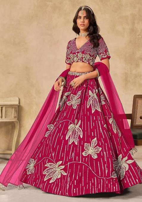Pink Embroidered Silk Lehenga Set for Diwali and Festive Wear