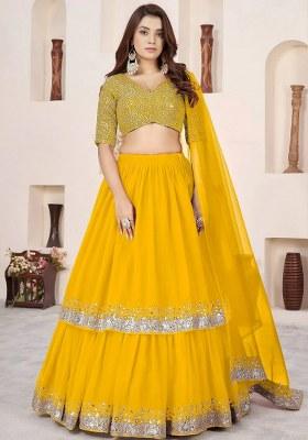Yellow Sequin Work Georgette Lehenga Set