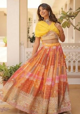 Yellow Embroidered Silk Lehenga Set