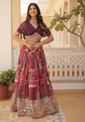 Purple Embroidered Silk Lehenga Set