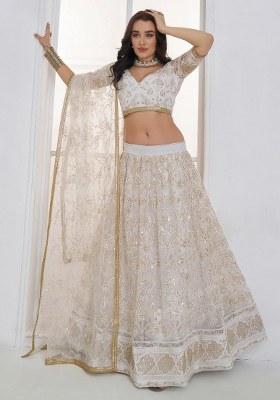 White Embroidered Net Lehenga Set