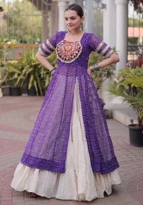 Purple Mirror Work Georgette Lehenga Set