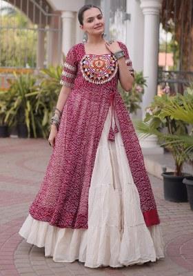 Maroon Mirror Work Georgette Lehenga Set