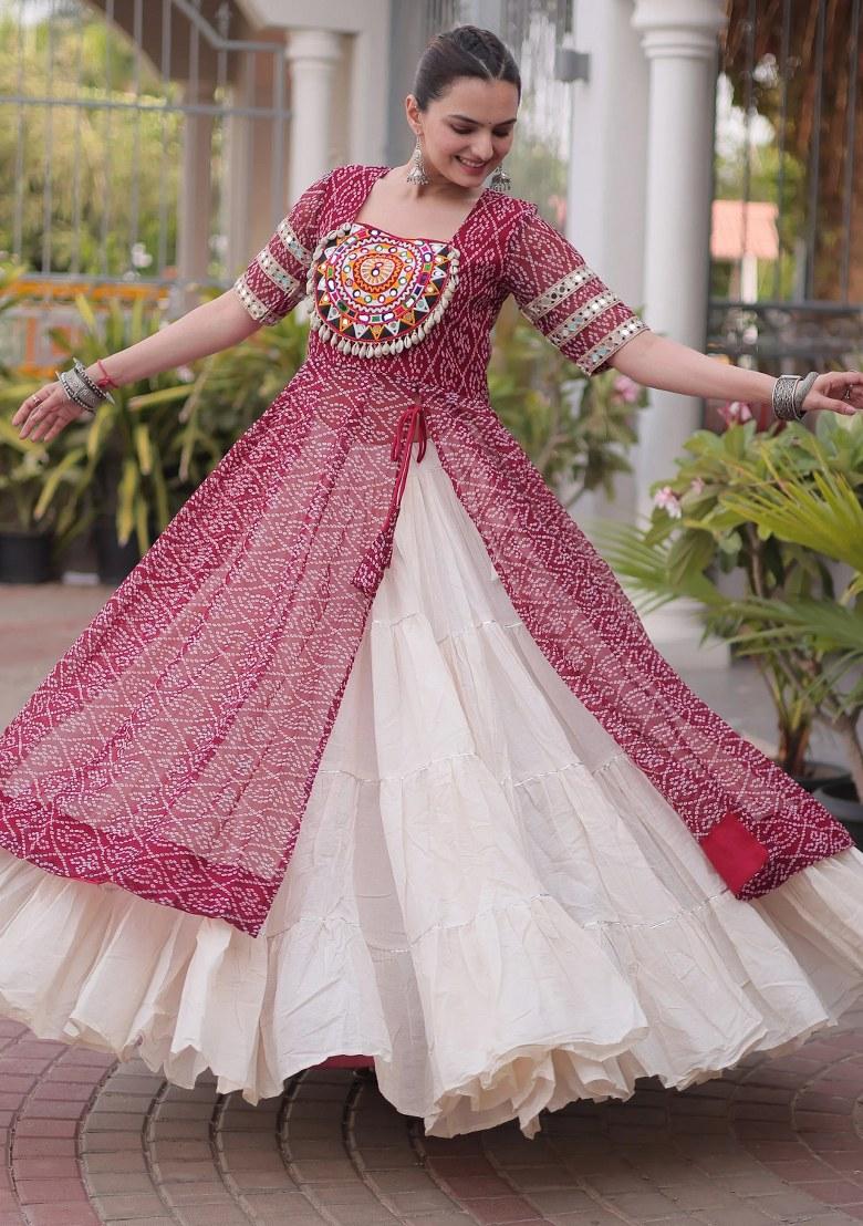 Maroon Mirror Work Georgette Lehenga Set - Indya