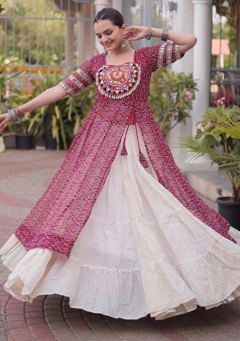Maroon Mirror Work Georgette Lehenga Set - Indya