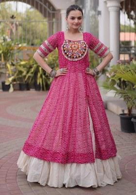 Pink Mirror Work Georgette Lehenga Set