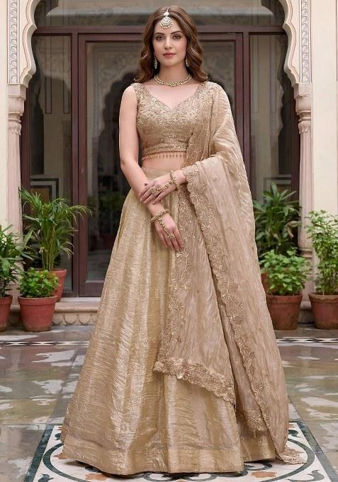Golden Sequin Work Silk Lehenga Set