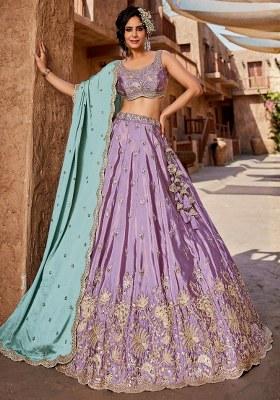 Lavender Sequin Work Silk Lehenga Set