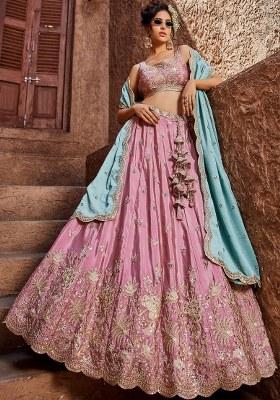 Pink Sequin Work Silk Lehenga Set