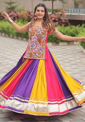 Multicolor Mirror Work Cotton Lehenga Set