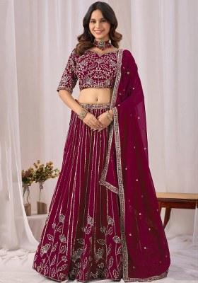 Maroon Sequin Work Georgette Lehenga Set