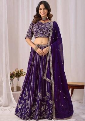 Purple Sequin Work Georgette Lehenga Set