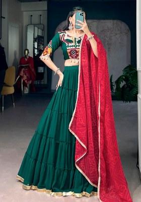 Green Printed Georgette Lehenga Set