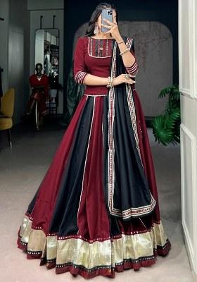 Maroon Mirror Work Chinon Lehenga Set