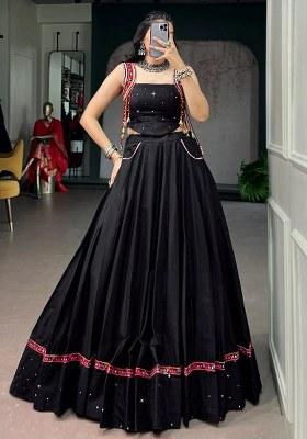 Black Mirror Work Rayon Lehenga Set