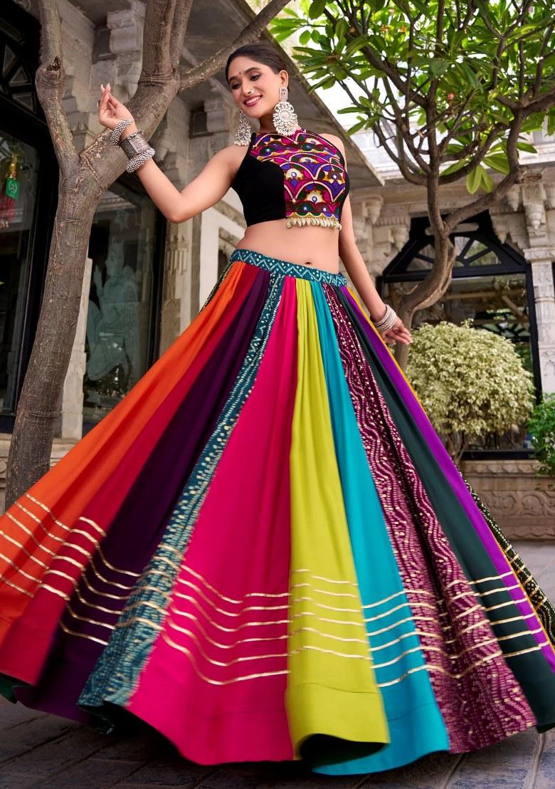 Multicolor Printed Rayon Lehenga Set - Indya