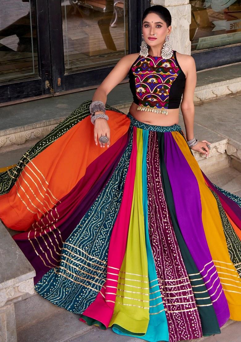Multicolor Printed Rayon Lehenga Set - Indya