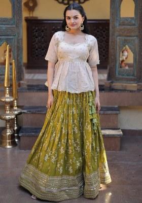 Green Sequin Work Silk Lehenga Set