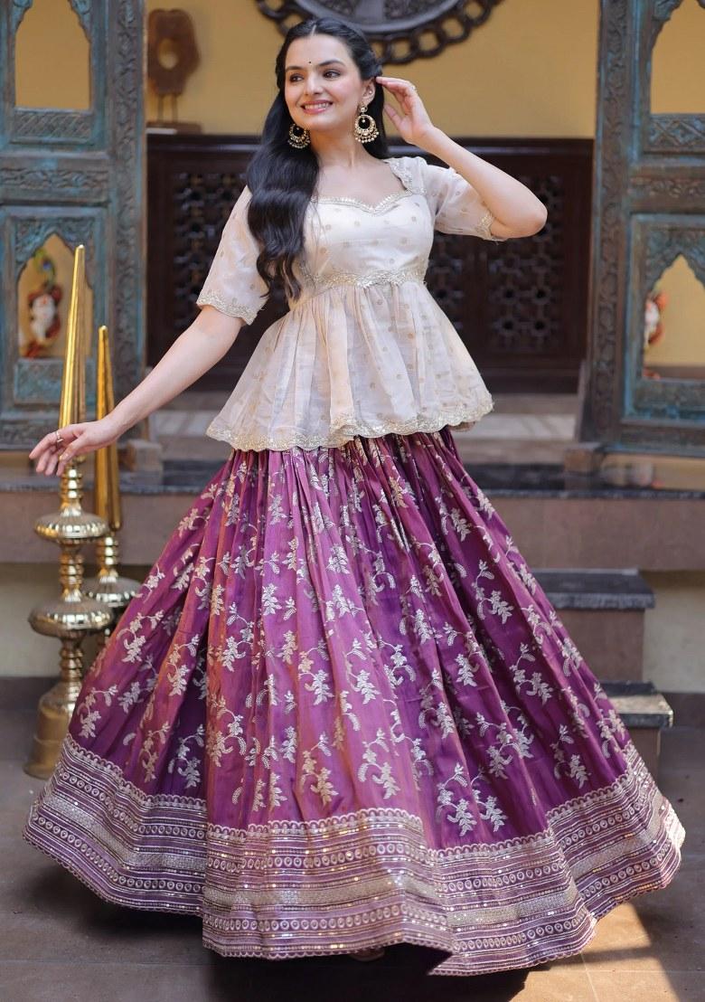 Purple Sequin Work Silk Lehenga Set - Indya