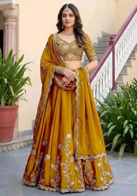 Yellow Embroidered Silk Lehenga Set