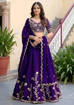 Purple Embroidered Silk Lehenga Set
