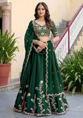 Green Embroidered Silk Lehenga Set