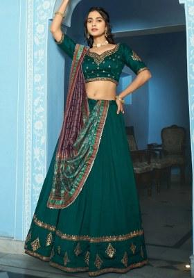 Green Embroidered Silk Lehenga Set