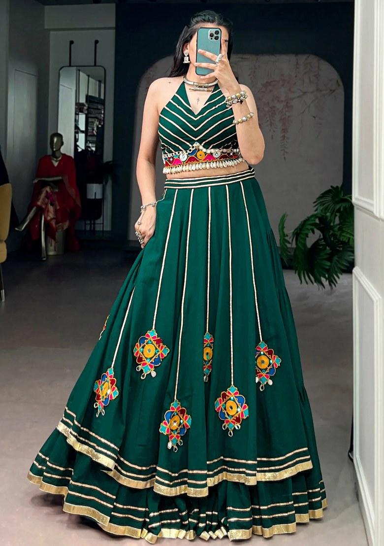 Green Gota Patti Georgette Lehenga Set - Indya
